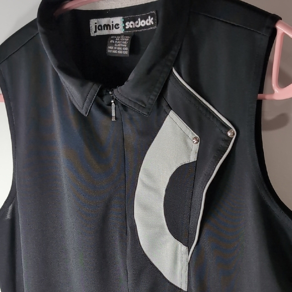 Jamie Sadock | Black Sleeveless Asymmetrical Collar 3/4 Zip Stretchy Top Size M - Picture 3 of 9